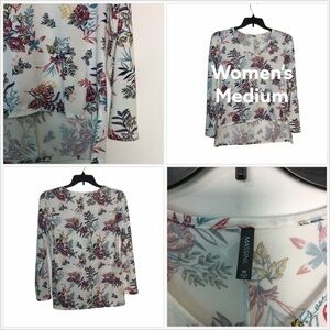 Women’s Massini M Medium 8 - 10 V-Neck Sweater Floral Flowers Colorful Stretch
